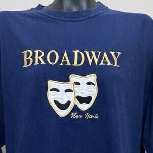 U.S. Embroidery Broadway T-Shirt Sz XL Theater Masks Navy Blue/Gold/White‎ Artsy